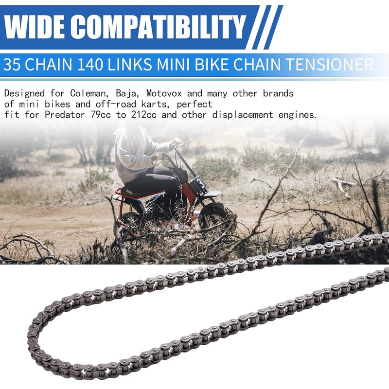 MRELC Upgraded 35 Chain 140 Links Mini Bike & Go Kart Chain Tensioner Fit for Coleman CT100U, CC100X, Baja Doodle Bug, Predator 212cc 79cc 97cc 100cc & Motovox Models - Image 5